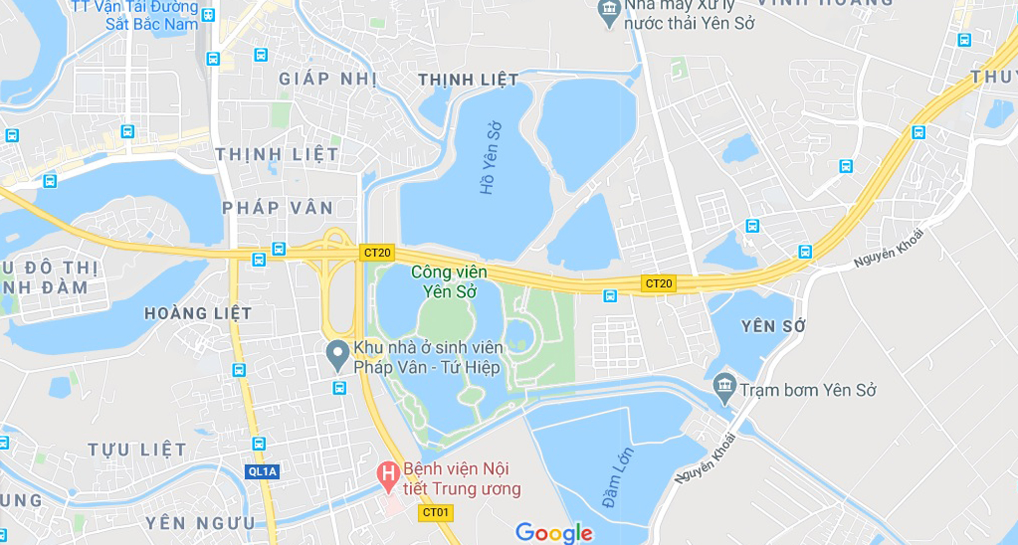 Khu đô thị ven hồ Yên Sở theo qui hoạch nằm trong khu vực khu B Công viên hồ Yên Sở, thuộc địa giới hành chính các phường Hoàng Liệt, Thịnh Liệt, Yên Sở, quận Hoàng Mai. (Nguồn ảnh: Google).